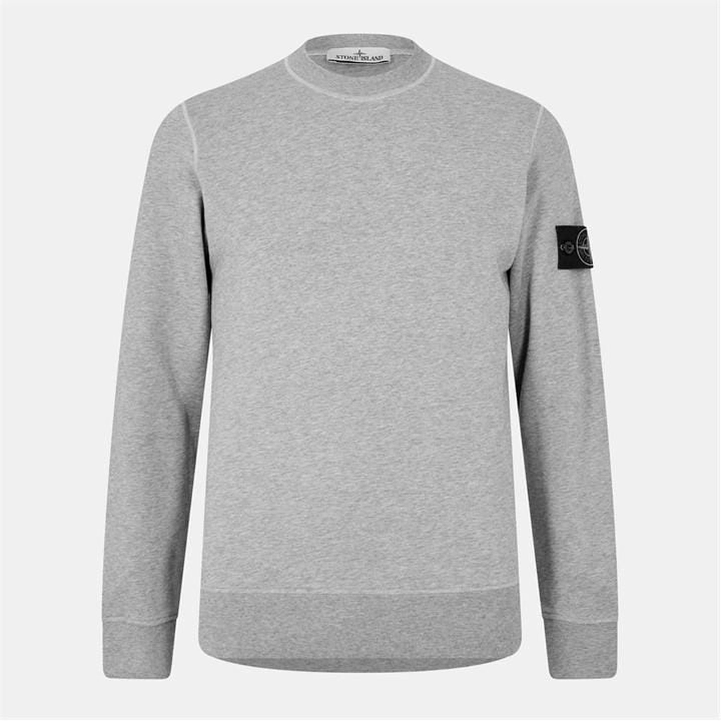 Stone Island Men'S Logo Lightweight Cotton Fleece Jumper - Grey